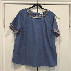 Womens Pleione blue fringe top size L